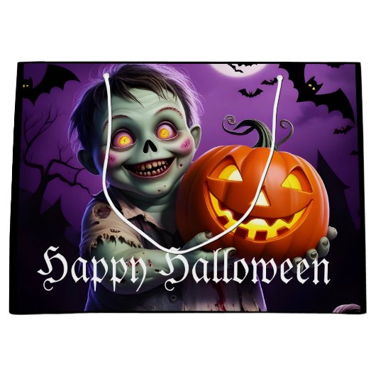 リトルグリーンモンスターカボチャの友人 ラージペーパーバッグ (正面)