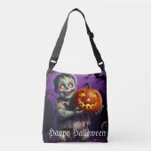 リトルグリーンモンスターパンプキンフレンドトート クロスボディバッグ (正面)