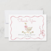 リトルグースピンクボウベビーガールシャワー サンキューカード (正面)