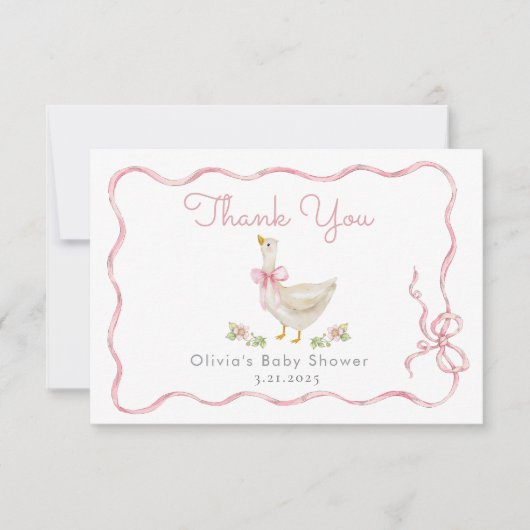 リトルグースピンクボウベビーガールシャワー サンキューカード (正面)
