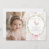 リトルグース赤面ピンクフォトサンキューカード 招待状 (正面)