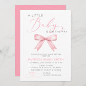 リトルコケットがピンクボウのベビーシャワーの途中にある 招待状 (正面/裏面)