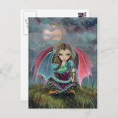 リトルゴシックの妖精とドラゴンのファンタジーアート ポストカード (正面/裏面)