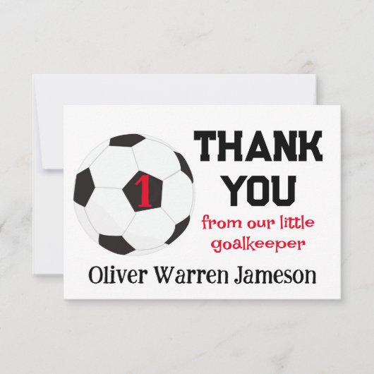 リトルゴールキーパーサッカー男の赤ちゃんの1歳 サンキューカード (正面)
