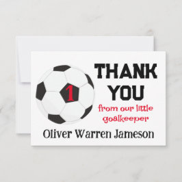 リトルゴールキーパーサッカー男の赤ちゃんの1歳 サンキューカード