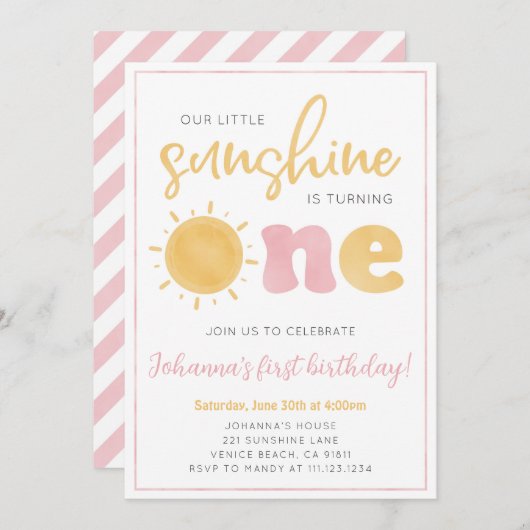 リトルサンシャインガールバースデーパーティーの招待 招待状 (正面/裏面)