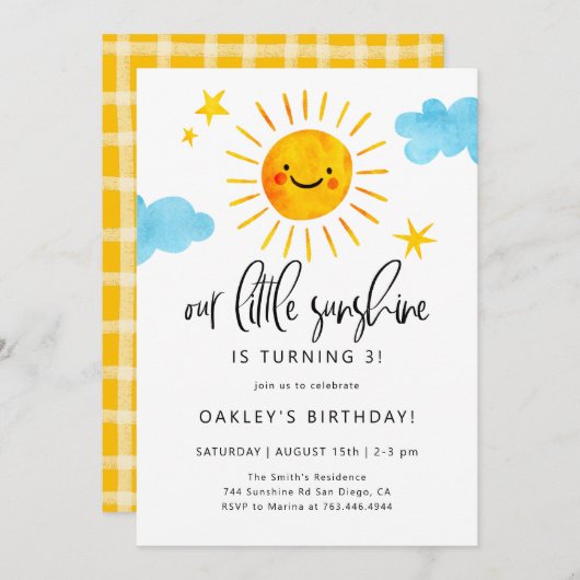 リトルサンシャインバースデーパーティーへの招待 招待状 (正面/裏面)