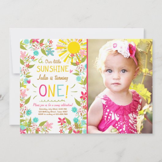 リトルサンシャインバースデーパーティー招待フローラ 招待状 (正面)