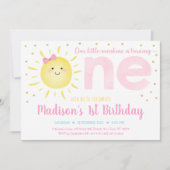 リトルサンシャインパステルピンク金ゴールドファースト誕生日 招待状 (正面)