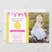 リトルサンシャインピンクイエローバンティング誕生日写真 招待状 (正面)