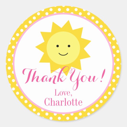 リトルサンシャインピンクイエロー誕生日スモールフェイバー ラウンドシール (正面)