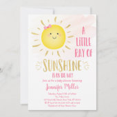 リトルサンシャインピンク&金ゴールドベビーシャワー 招待状 (正面)