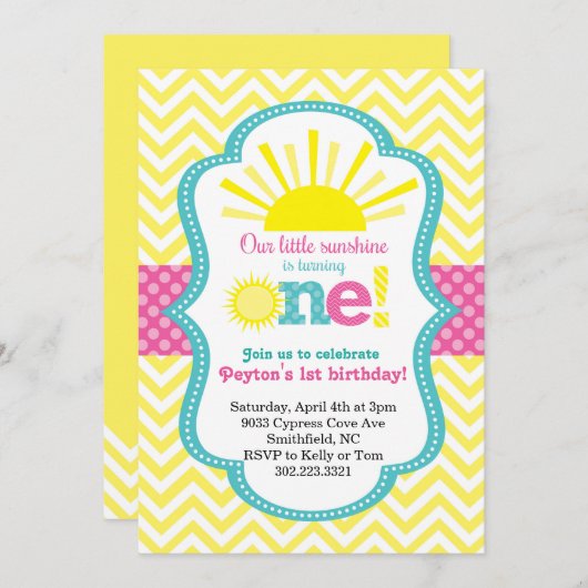 リトルサンシャインファースト誕生日パーティーへの招待 招待状 (正面/裏面)