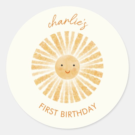 リトルサンシャインファースト誕生日 パーソナライズされた ラウンドシール (正面)