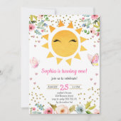 リトルサンシャインフローラかわいいガールファースト誕生日 招待状 (正面)