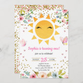 リトルサンシャインフローラかわいいガールファースト誕生日 招待状 (正面/裏面)