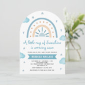 リトルサンシャインブルーボーホレインボーアーチベイビーシャワー 招待状 (スタンド正面)