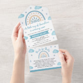 リトルサンシャインブルーボーホレインボーベビーシャワー オールインワン招待状 (貼ってはがせる)