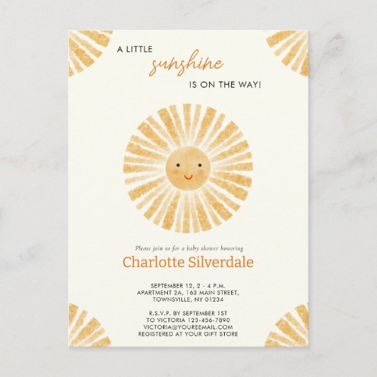 リトルサンシャインベビーシャワー招待状 ポストカード (正面)