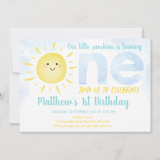 リトルサンシャインボーイファースト誕生日 招待状 (正面)