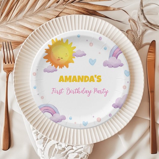 リトルサンシャインレインボー誕生日紙プレート ペーパープレート