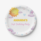 リトルサンシャインレインボー誕生日紙プレート ペーパープレート (正面)