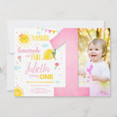リトルサンシャインレモネードピンクガールレモン誕生日 招待状 (正面)
