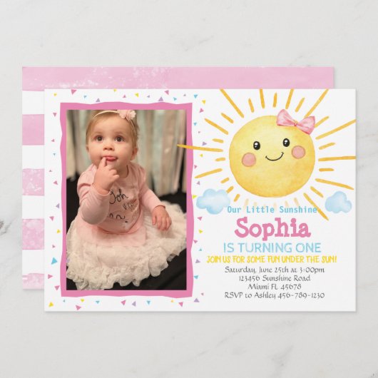 リトルサンシャイン誕生日フォト招待状-A159 招待状 (正面/裏面)