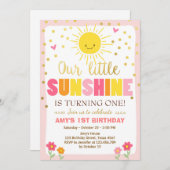 リトルサンシャイン誕生日招待ピンク金ゴールドガール 招待状 (正面/裏面)