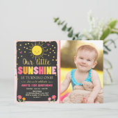 リトルサンシャイン誕生日招待ピンク金ゴールドガール 招待状 (スタンド正面)
