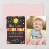 リトルサンシャイン誕生日招待ピンク金ゴールドガール 招待状 (正面/裏面)