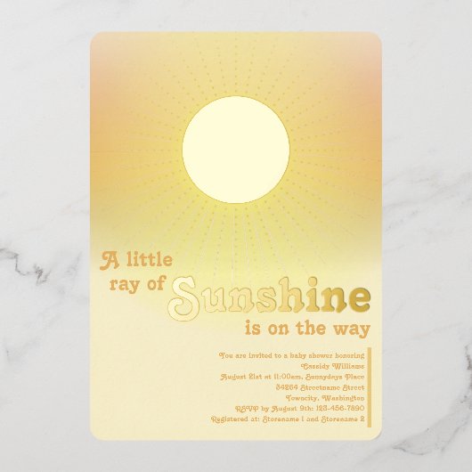 リトルサンシャイン金ゴールドサンベイビーシャワーフォイルインビタティ 箔招待状 (正面)