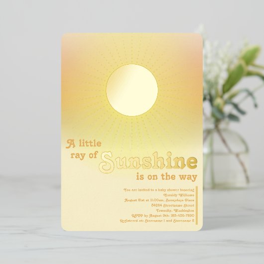 リトルサンシャイン金ゴールドサンベイビーシャワーフォイルインビタティ 箔招待状 (立ち正面)