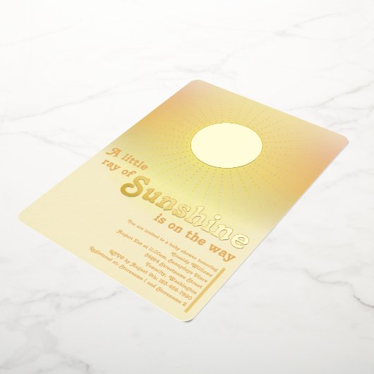 リトルサンシャイン金ゴールドサンベイビーシャワーフォイルインビタティ 箔招待状 (回転した状態)