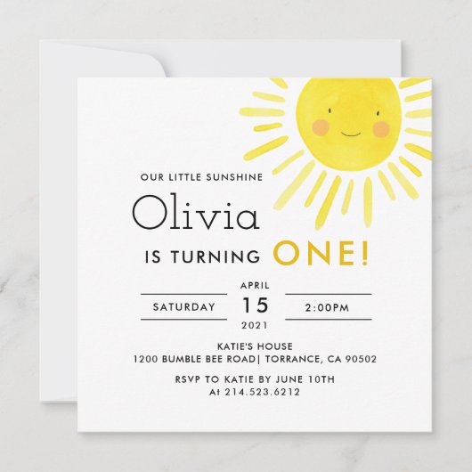 リトルサンシャイン1st誕生日パーティースクエア 招待状 (正面)