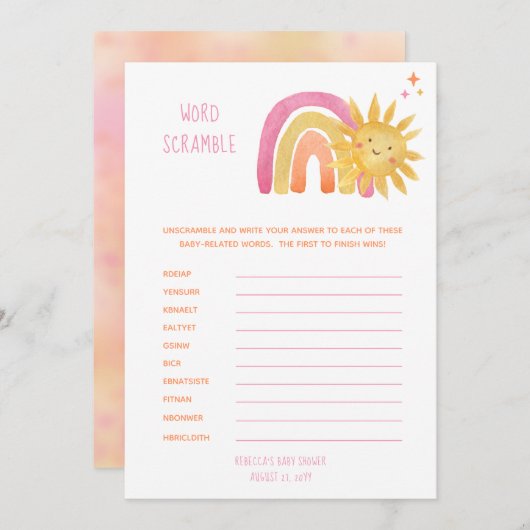 リトルサンシャイン |レインボーベイビーシャワーワードスクランブル 招待状 (正面/裏面)