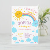 リトルサンシャイン·ワン·レインボーガール1歳の誕生日かわいい 招待状 (スタンド正面)