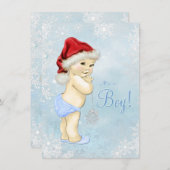 リトルサンタベビーブルースノーフレーク赤ちゃんシャワー 招待状 (正面/裏面)