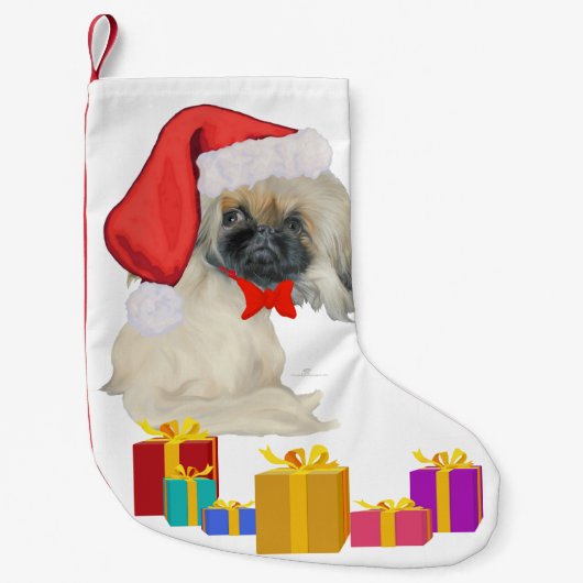 リトルサンタペキニーズ スモールクリスマスストッキング (正面)