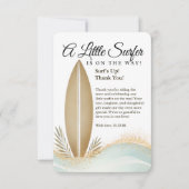 リトルサーファーのミニマルな金ゴールドのベビーシャワー サンキューカード (正面)