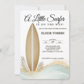 リトルサーファーのミニマルな金ゴールドのベビーシャワー 招待状 (正面)