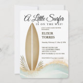 リトルサーファーのミニマルな金ゴールドのベビーシャワー 招待状 (正面)