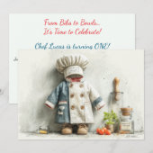 リトルシェフの1歳誕生日パーティー 招待状 (正面/裏面)