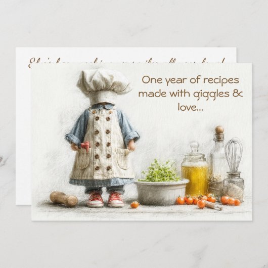 リトルシェフガール – 1st誕生日料理おもしろい 招待状 (正面/裏面)