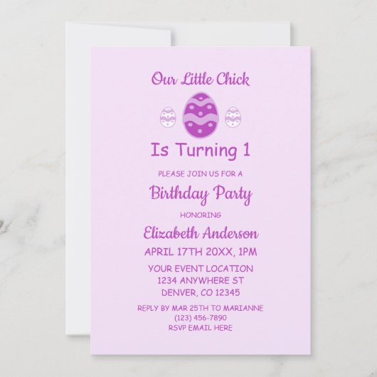 リトルシックイースター1st誕生日 招待状 (正面)