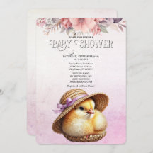 リトルシックピンクリボンベビシャワー招待状