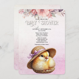 リトルシックピンクリボンベビシャワー招待状 招待状