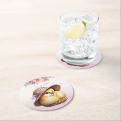 リトルシックピンクリボン紙コースター ラウンドペーパーコースター (インサイチュ)