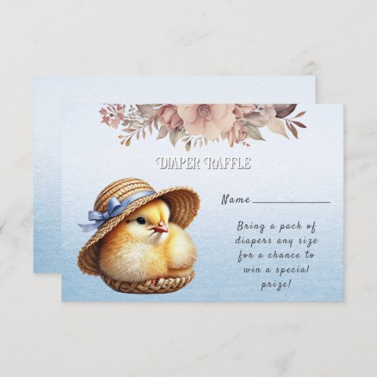 リトルシック青いリボン赤ちゃんシャワー エンクロージャーカード (正面/裏面)