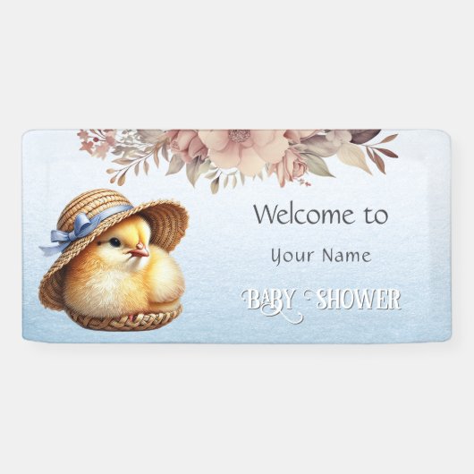 リトルシック青いリボン赤ちゃんシャワー 横断幕 (横)